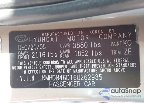 2006 Hyundai Elantra Gls/Limited from USA, damaged, VIN KMHDN46D16U262935